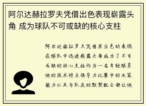 阿尔达赫拉罗夫凭借出色表现崭露头角 成为球队不可或缺的核心支柱